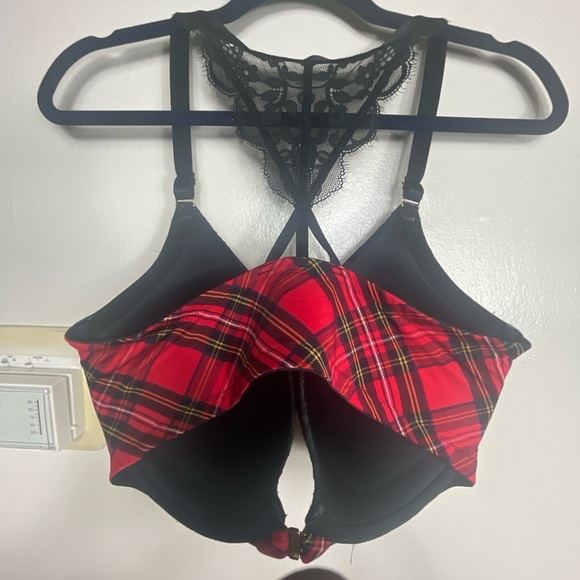 Cacique Red Plaid Bralette with Black Lace - Picture 2 of 3